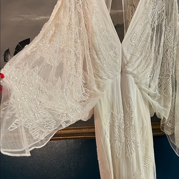 ASOS Beaded Wedding Dress | Kimono Sleeves | Boho Bridal Gown | size S-M (long) - Picture 5 of 16
